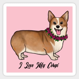 I Love My Corgi Dog With Rose Necklace Magnet